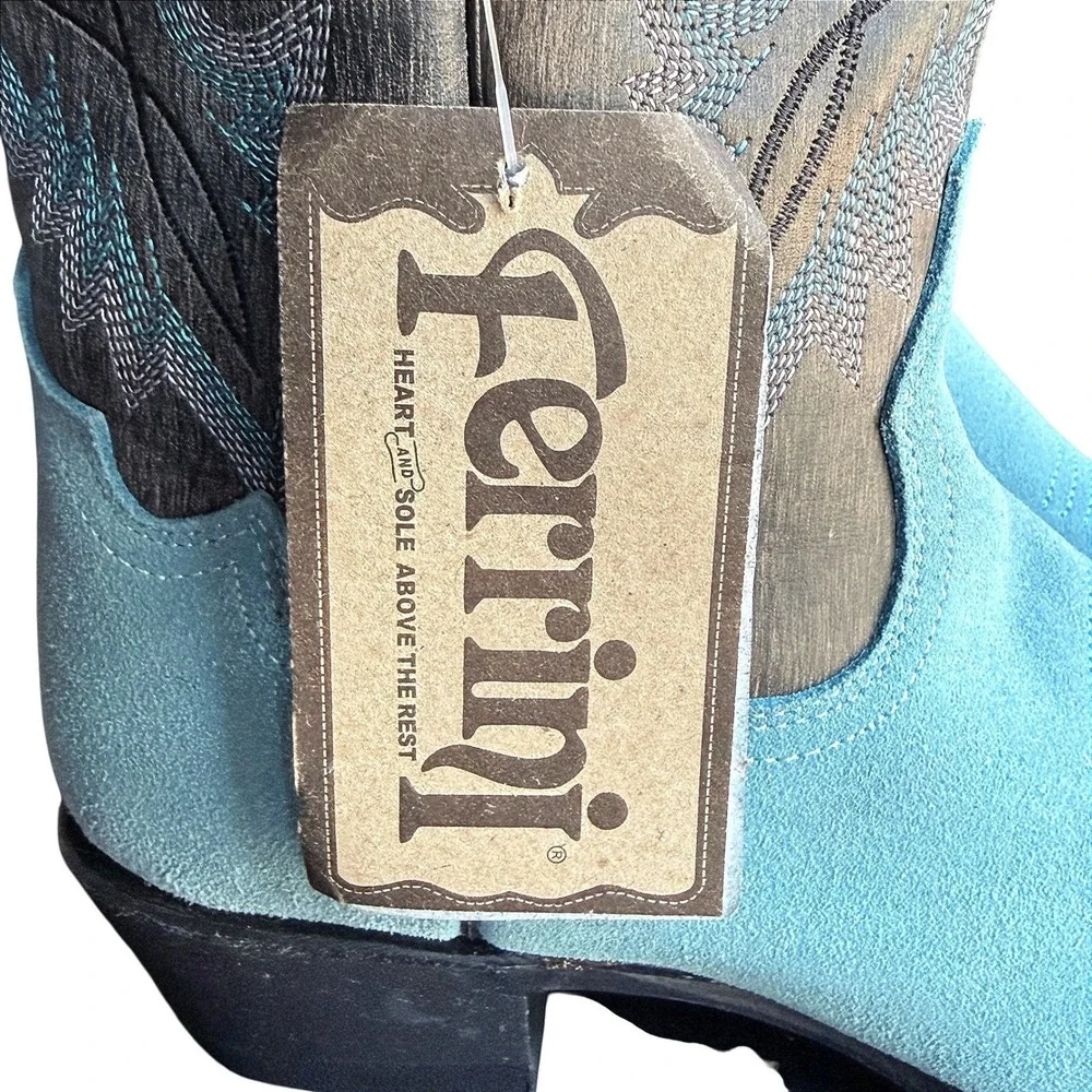 NEW Ferrini Holly Dusty Blue Suede Snip Toe Leather Cowboy Boots Women Size 7.5 - Picture 7 of 14